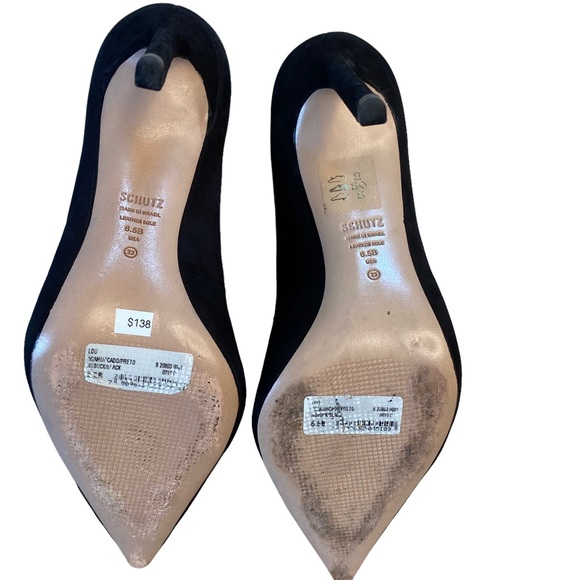 Schutz Lou Pump 4 inch stiletto heel pointed toe low vamp suede black 6.5 - Picture 5 of 16